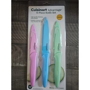 Cuisinart Advantage 6-piece knife set blue pink green bright colors 3 knives NIP